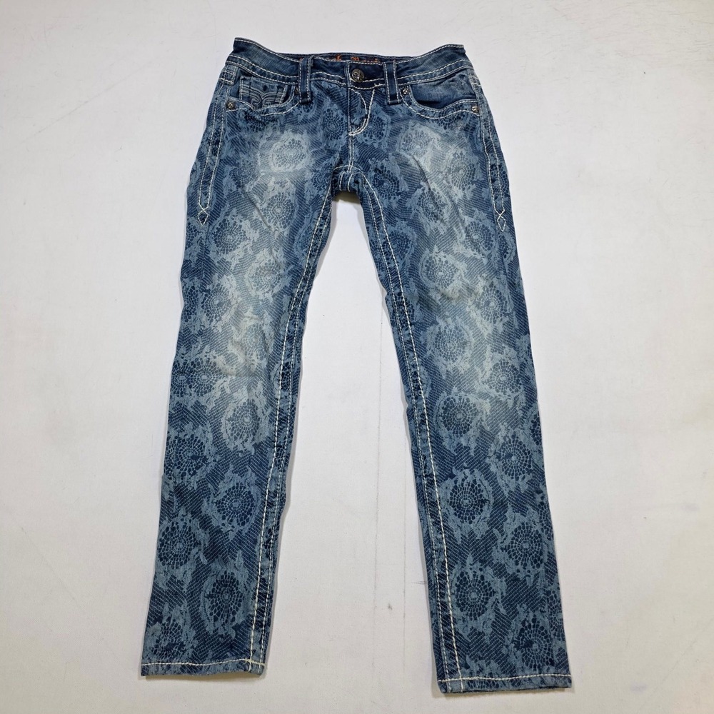 Rock Revival Lydia Cropped Skinny Jeans Womens 26 Blue Lace Print RJ8320RK16